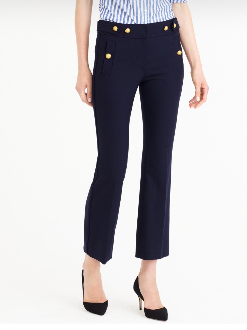J.Crew Sailor Pants Navy Gold Button Kick Flare Wool Blend Size 6 Kate Middleton